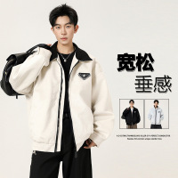 男装春秋新款皮夹克男士潮牌美式休闲宽松撞色翻领痞帅青少年外套