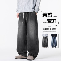 春秋新款黑色牛仔裤男生宽松直筒休闲百搭美式复古垂感裤子男_1