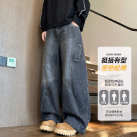 牛仔裤男美式复古水洗男女同款慵懒风潮牌青少年百搭休闲宽松长裤