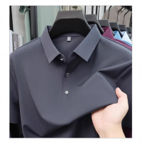 夏季短袖T恤男痕翻领薄款冰丝爸爸polo衫高端纯色中年半袖上衣