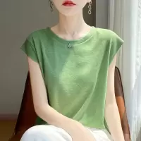 2026春季新款薄款针织衫短袖女纯色圆领小飞袖T恤背心上衣女