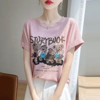 T恤女竹节麻短袖宽松韩版印花新款外穿简约内搭短袖上衣针织