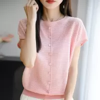夏季女装新款曲珠冰麻丝短袖女针织衫T恤女圆领背心上衣