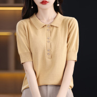 夏季新款翻领短袖T恤大码女装棉线时尚宽松POLO领半袖女上衣