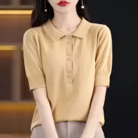 夏季新款翻领短袖T恤大码女装棉线时尚宽松POLO领半袖女上衣