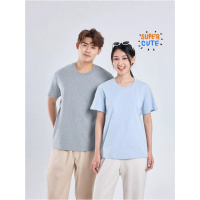 夏季高档男女式全棉正肩圆领短袖T恤220克百搭精梳棉文化衫