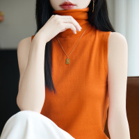 时尚堆堆领百搭无袖针织背心内搭女初秋新款气质高领外穿打底上衣