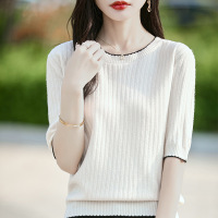 春夏新款女针织衫圆领套头气质短袖薄款打底上衣外套女装