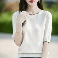 春夏新款女针织衫圆领套头气质短袖薄款打底上衣外套女装