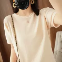 棉线卷边针织衫女新款短袖宽松百搭打底T恤上衣女潮