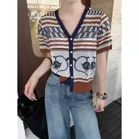 针织开衫外套薄款2026春夏新款女装韩系短袖复古印花高级感针织衫