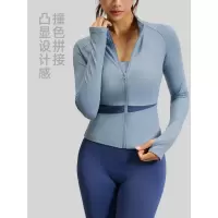 拼色瑜伽外套瑜伽服高领修身显瘦裸感健身上衣女