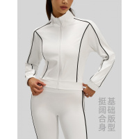 新款线形宽松开衫外套春秋撞色高弹透气休闲运动外套女