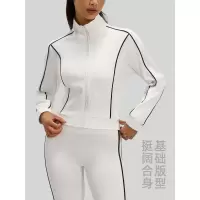 新款线形宽松开衫外套春秋撞色高弹透气休闲运动外套女