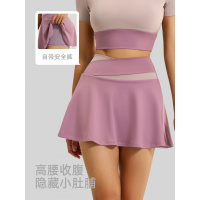 拼色裸感运动裙防走光假两件跑步健身瑜伽短裙女