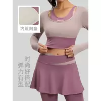 新款修身运动健身服防震拼色假两件免穿文胸瑜伽服