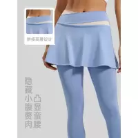 新款假两件防走光瑜伽裤女裸感休闲拼色高腰提臀运动健身裤