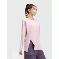 新款开叉宽松瑜伽服长袖女跑步训练健身运动上衣