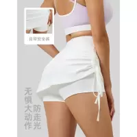 新款抽皱运动短裙女防走光高腰跑步假两件短款瑜伽短裤