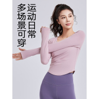 春秋款斜肩瑜伽服镂空抽褶修身普拉提运动健身瑜伽上衣女