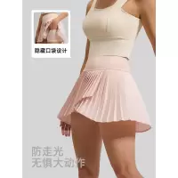 运动短裙夏季假两件开叉百褶裙女健身瑜伽口袋防走光网球裙