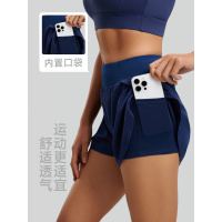 假两件运动短裤女透气防走光侧口袋跑步健身瑜伽裤三分