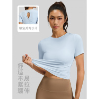 新款后背镂空交叉瑜伽美背圆领健身瑜伽服短袖T恤