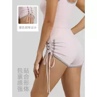 新款抽绳运动短裤蜜桃撞色高腰紧身跑步训练健身瑜伽裤女