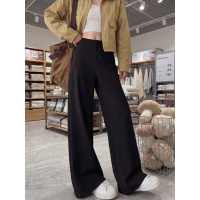 卡其色休闲直筒裤女2026春秋新款宽松慵懒风阔腿裤高腰窄版西装裤