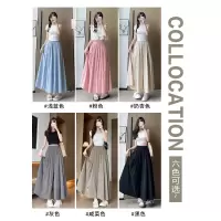 色裙裤女新款2026大码胖mm半身裙小个子垂感棉麻冰丝阔腿裤子