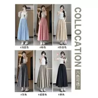 蓝色半身裙女2026新款夏季大摆裙伞裙a字高腰长裙子小个子山本裙