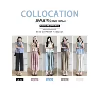 蓝色山本奶芙裤2026新款小个子九分萝卜裤休闲窄版冰丝奶奶阔腿裤