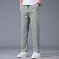 2026年 春夏男士休闲裤 豆绿抽绳直筒裤 冰丝垂感百搭裤 修身潮牌