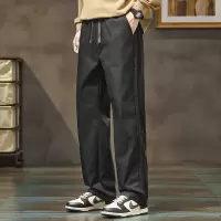 2026春夏浅灰侧边条纹休闲裤男 抽绳宽松直筒长裤 潮牌街头风裤子