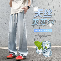 2026莱赛尔冰丝天丝春季款宽松直筒港风牛仔多色松紧垂感拖地裤子