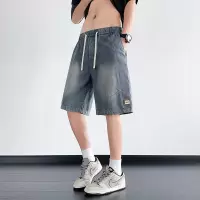 冰丝牛仔短裤男士2026春夏季宽松中裤星空纹青少年美式潮流五分裤