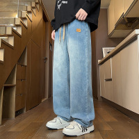 垂坠感渐变牛仔拖地裤 男士宽松阔腿版型 抽绳腰 皮标休闲长裤 男