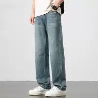 基础款直筒牛仔裤男 浅蓝轻磨破裤 水洗猫须百搭潮流男士休闲长裤