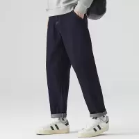 复古日系丹宁男裤 深靛蓝原色宽松锥形 春秋潮牌男式萝卜长裤子