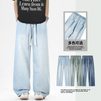 天丝垂感高端宽松直筒港风牛仔裤男基础款百搭多色松紧水洗拖地裤
