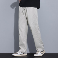 抽绳直筒休闲裤男 浅灰刺绣字母裤 春夏薄款透气裤子 阔腿 休闲裤