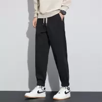 抽绳透气卫裤男 黑色宽松束脚裤 春夏工装街头长裤潮流男装哈伦裤