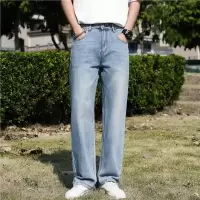 时尚牛仔牛仔裤男士2026年春夏新款垂顺直筒宽松百搭浅色休闲裤男