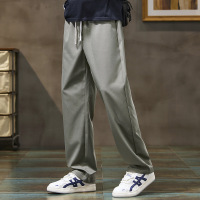 春夏舒适透气休闲裤男 灰绿抽绳直筒裤 垂感冰丝长裤2026潮牌男装