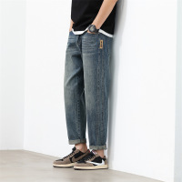 潮牌侧标锥形牛仔裤 男式复古水洗九分裤 2026春秋高街痞帅长裤子