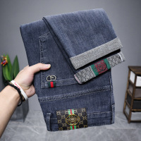 潮牌刺绣牛仔裤男弹力薄裤子垂感青年学生裤子高街东大男装