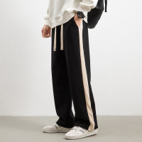 潮牌拼色侧边条运动裤 男款宽松阔腿抽绳卫裤 春季休闲长裤