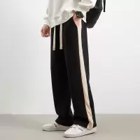 潮牌拼色侧边条运动裤 男款宽松阔腿抽绳卫裤 春季休闲长裤