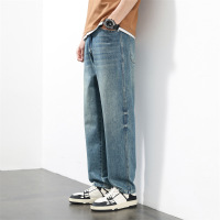 潮牌牛仔长裤男 美式复古做旧水洗裤 男士宽松直筒阔腿裤工厂直供
