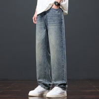潮牌牛仔长裤男 美式复古水洗做旧裤 宽松阔腿裤男直筒裤工厂直供